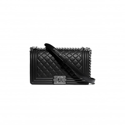 CHANEL CAVIAR MEDIUM CALFSKIN QUILTED BOY FLAP BLACK A67086 Y09953 94305 (25*15*9cm)